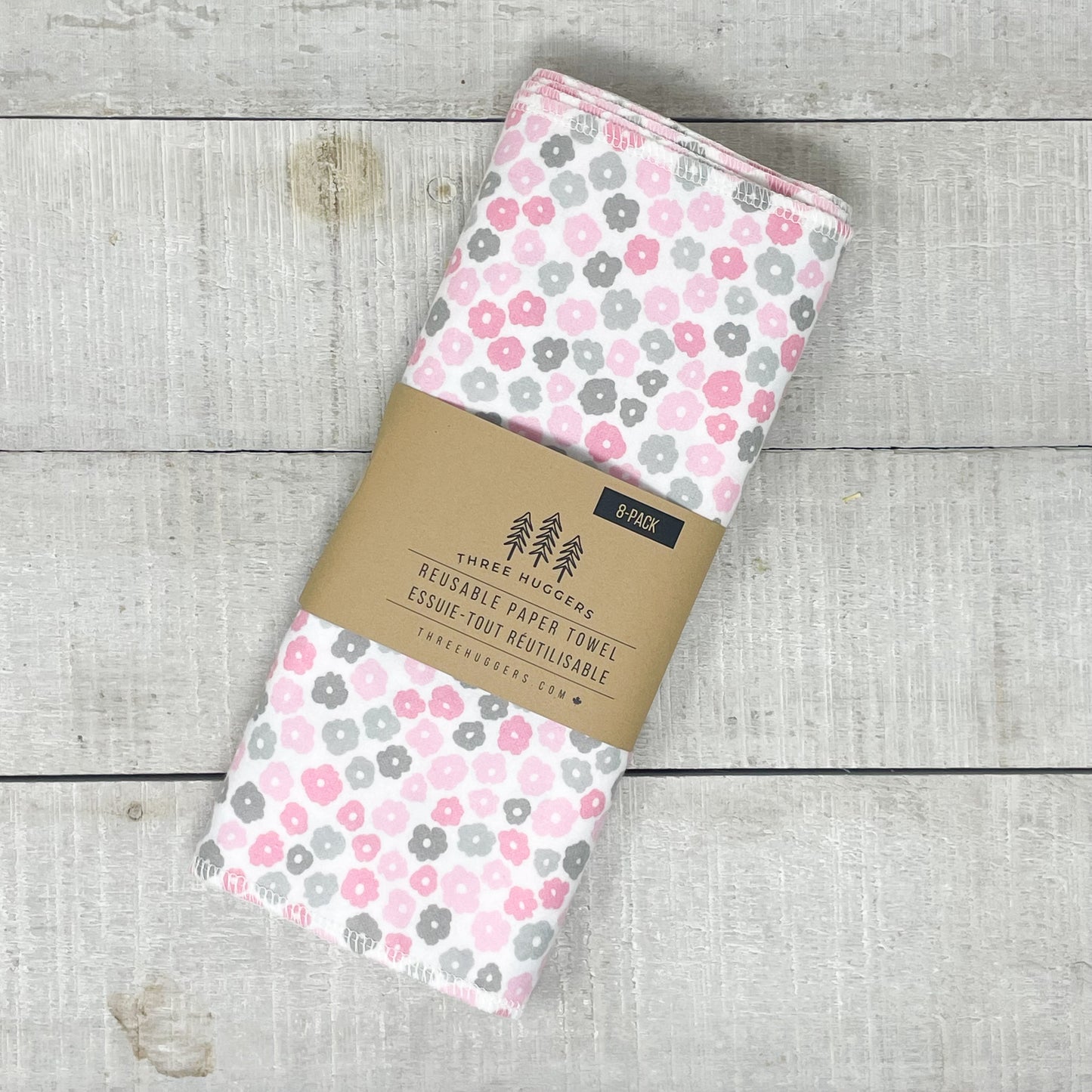 Reusable Paper Towels - Pink & Grey Blossoms